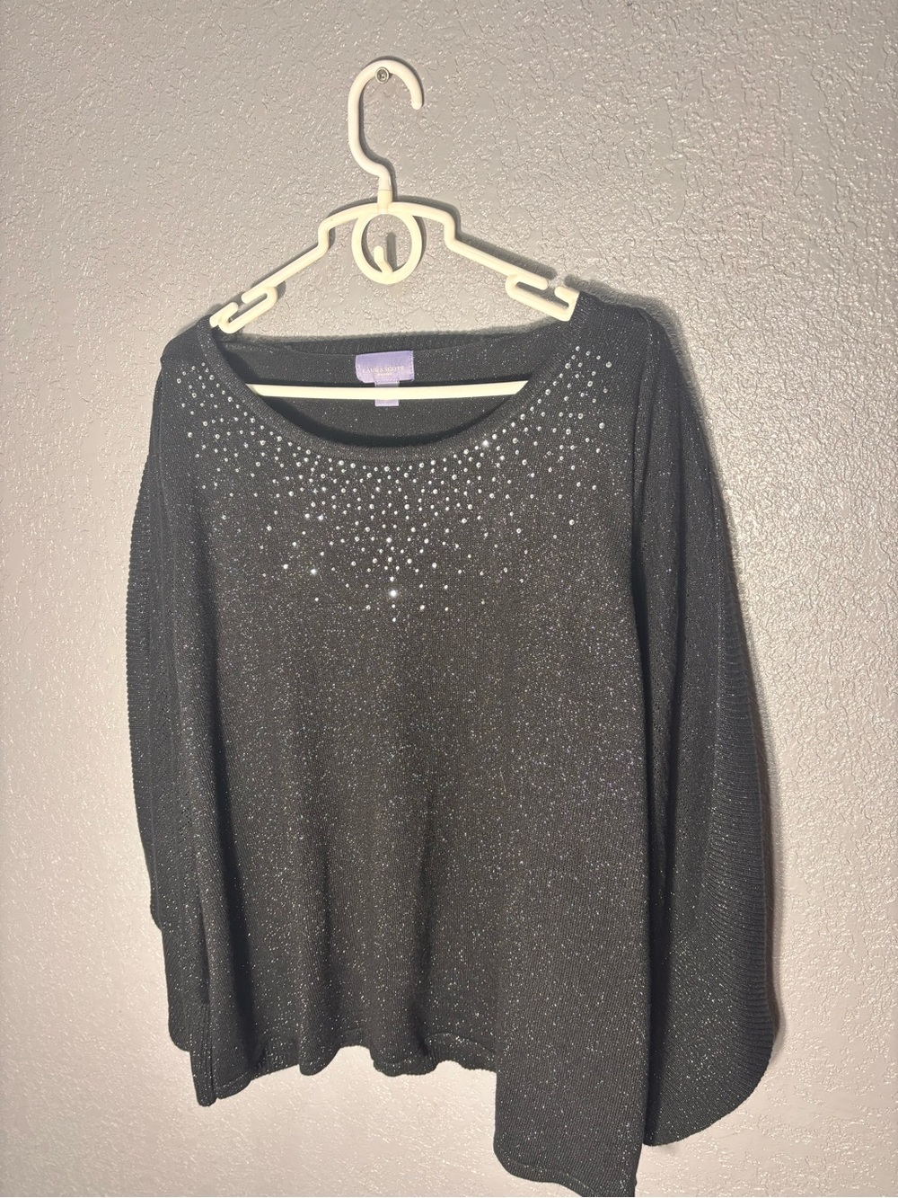 Black Sparkle Long-Sleeve Women's Top with Stud Detail